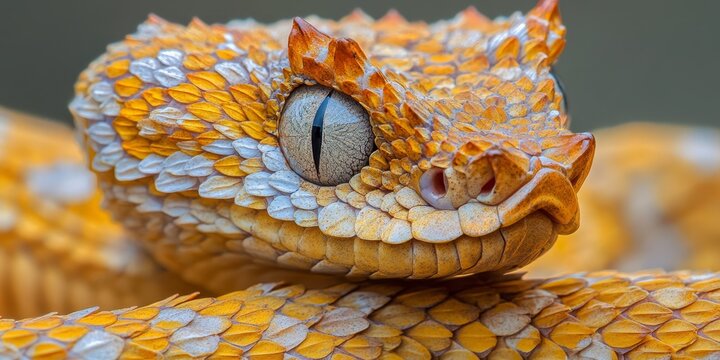 Detailed close up view of Cerastes cerastes, also referred to as the Horned Viper, showcasing its unique features and texture. This Cerastes cerastes captures the essence of this fascinating species.