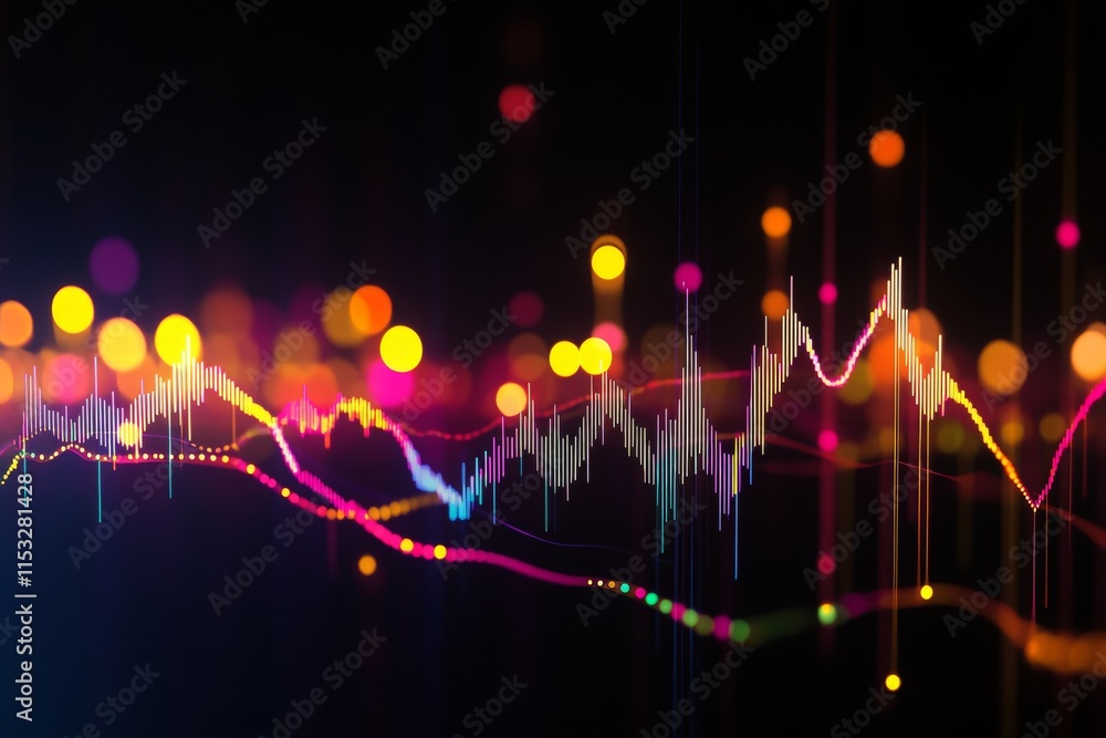 Aufkleber vibrant data visualization: abstract stock market chart with colorful bokeh lights