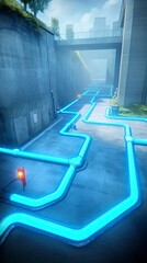 Obraz premium Futuristic City Sewer System Glowing Pipes Urban Infrastructure Engineering Design