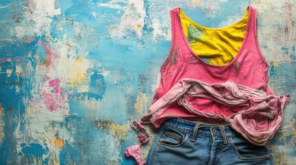 Fototapeta premium Colorful Summer Clothing on Vibrant Artistic Background