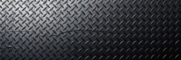 Textured Black Metal Plate with Raised Diamond Pattern for Industrial, Construction and Design Applications, Ideal for Backgrounds and Surface Enhancements