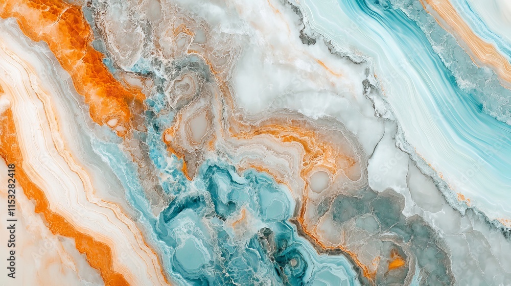 Poster closeup view of abstract marble pattern on polished stone surface with intricate natural veining and
