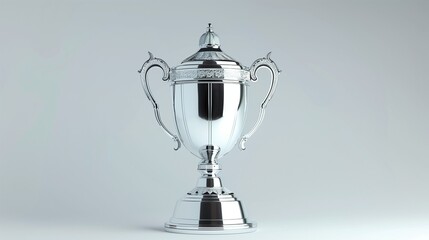 A realistic 3D rendering of a tennis trophy with a sleek design and polished surface, set against a white background