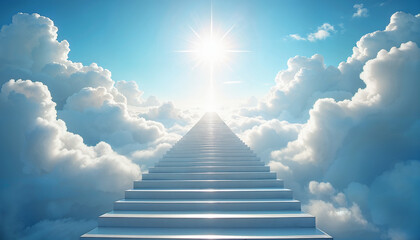 Stairs to Heaven, portal to another dimension, celestial scene with beautiful clouds on sunny day