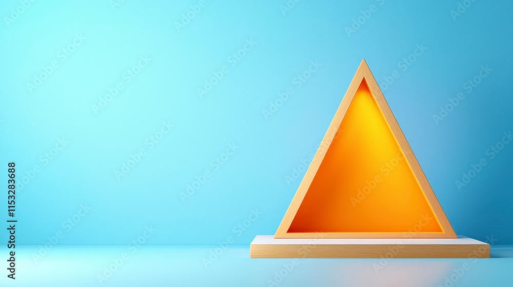 Poster minimalist triangular display stand product showcase modern shelf yellow blue backgrou