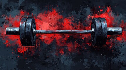 Barbell with Plates on Abstract Red and Black Background for Fitness and Weightlifting
