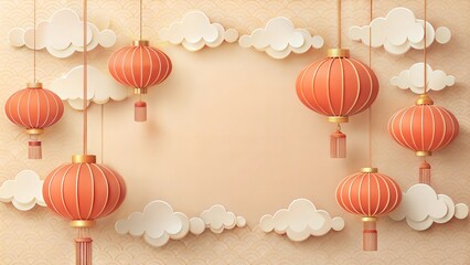 Chinese New Year lanterns clouds gold red blue prosperity celebration festive traditional Chinese culture