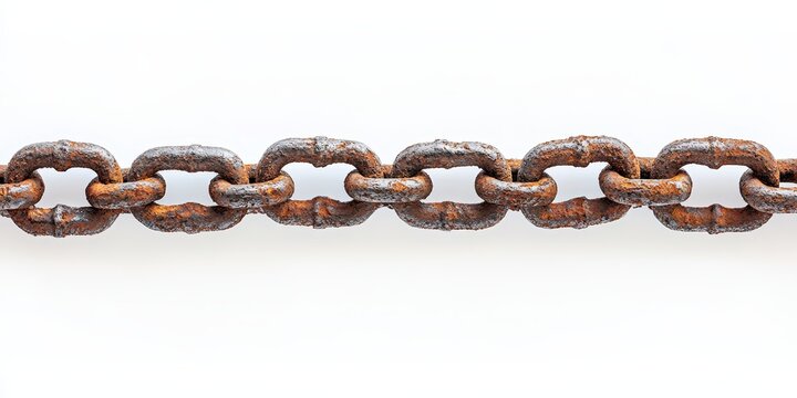 Isolated rusty metal chains displayed against a white background, showcasing the unique texture and character of rusty metal chains in a clear and striking composition.