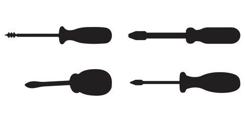 Screwdriver silhouette icon set vector art on white background 