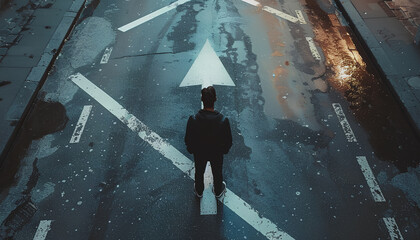 Man standing at crossroads. Concept of choice between different ways