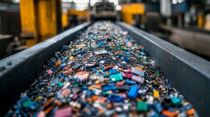 Obraz premium Electronic Waste Recycling Conveyor Belt Processing Scrap