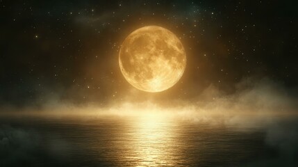 Golden Moon. Levitating lamp Sound bath Alightmotion aphantasia Psilocybin therapy Adhd music Artlist Motion array Lumen5 Artgrid Full glowing over calm ocean with misty night