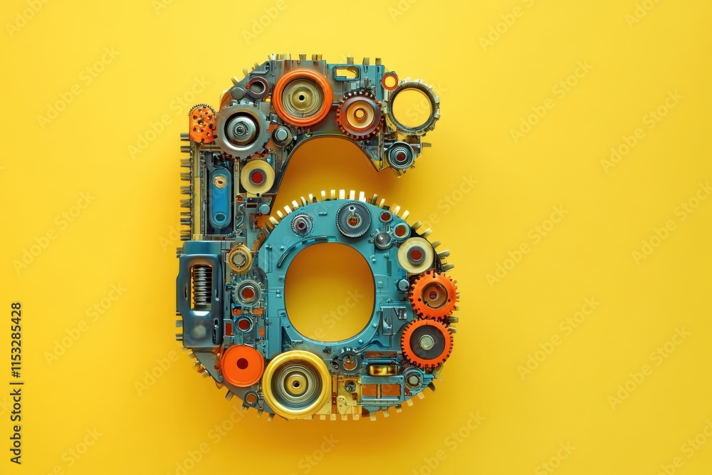 Poster the image is a creative representation of the number six using gears