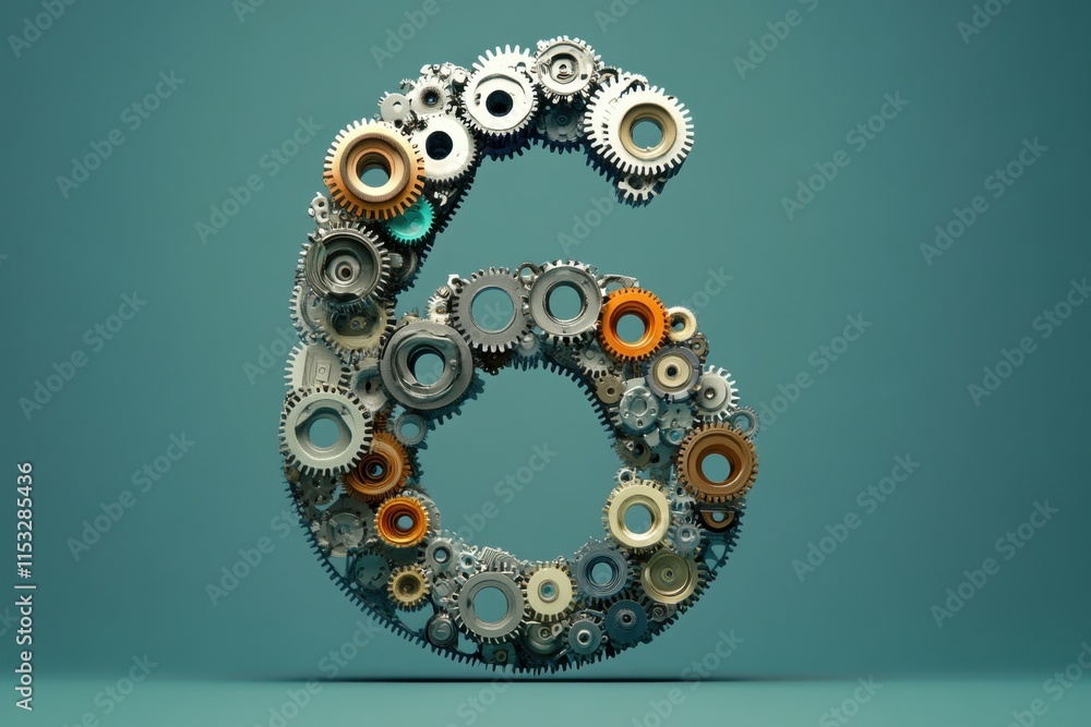 Poster the image is a creative representation of the number six using gears