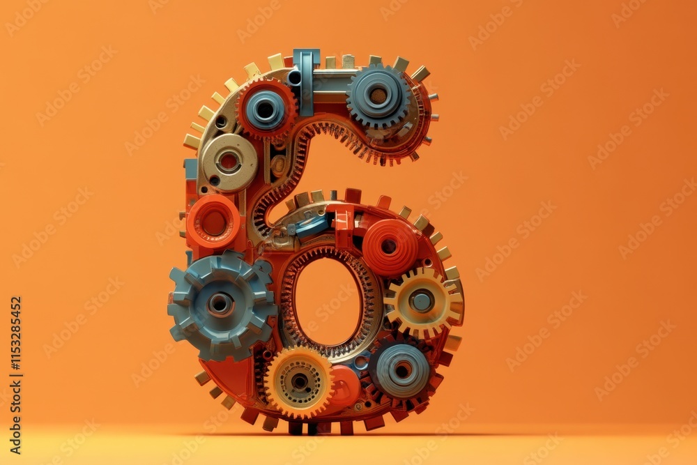 Poster the image is a creative representation of the number six using gears