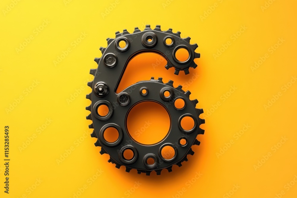 Poster the image is a creative representation of the number six using gears
