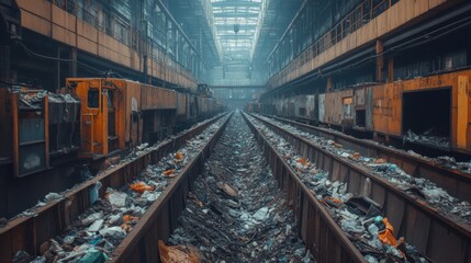 Fototapeta premium Industrial Waste Disposal System Inside Abandoned Factory