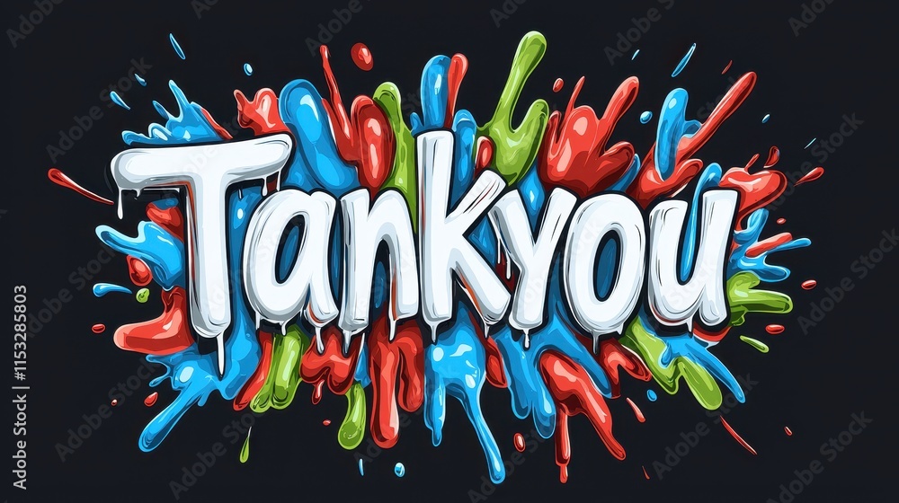 Poster creative colorful thank you message with splashes and drips in vibrant style
