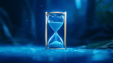 Surreal Hourglass  Time  Sand  Blue  Minimalist  Gold Frame  Cinematic Lighting  Abstract