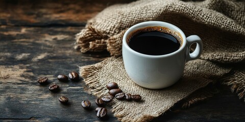 Rich black coffee served on a vintage backdrop, highlighting the deep tones and inviting aroma of black coffee, perfect for those who appreciate the boldness of black coffee.