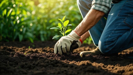 A person planting a plant