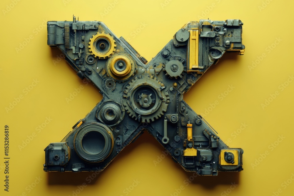 Poster the image is a close up of a machine with many gears and bolts