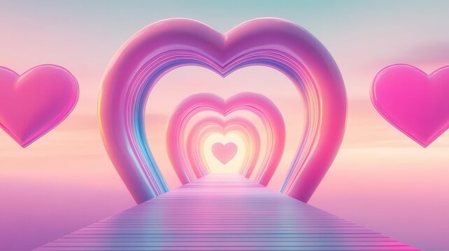 Heart-shaped portals connecting romantic destinations in a colorful sci-fi universe