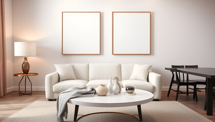 Frame mockup, ISO A paper size. Living room wall poster mockup. Interior mockup with house background. Modern interior design. 3D render