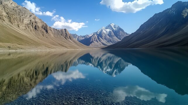 Wide-angle view of Pe Ratti Gali Lake surrounded by rugged mountains reflecting in its crystal-clear waters, in 4K resolution