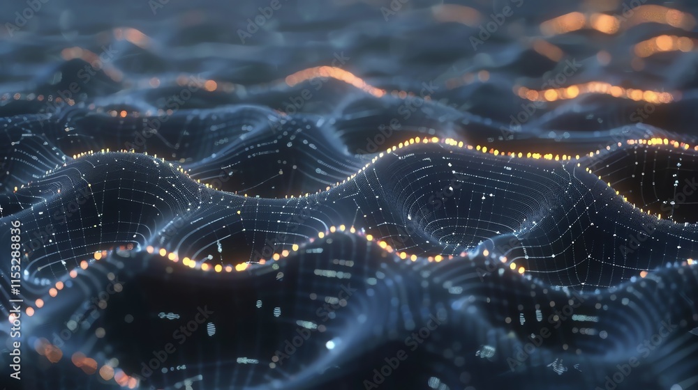 Aufkleber an abstract 3d rendering of a digital landscape with glowing lights.