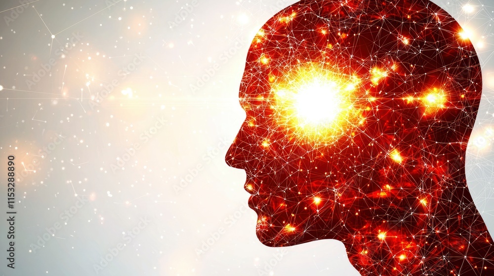 Poster abstract glowing head outline on light background. artificial intelligence and knowledge concept. id