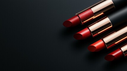 Photorealistic ad of luxurious red lipstick with a matte finish and sleek, metallic casing close-up
