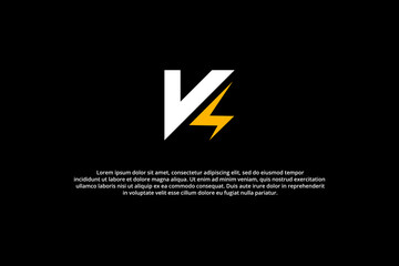 letter v k flash and electricity logo