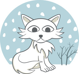 Cute white fox. Banner of a little white fox in a snowy landscape
