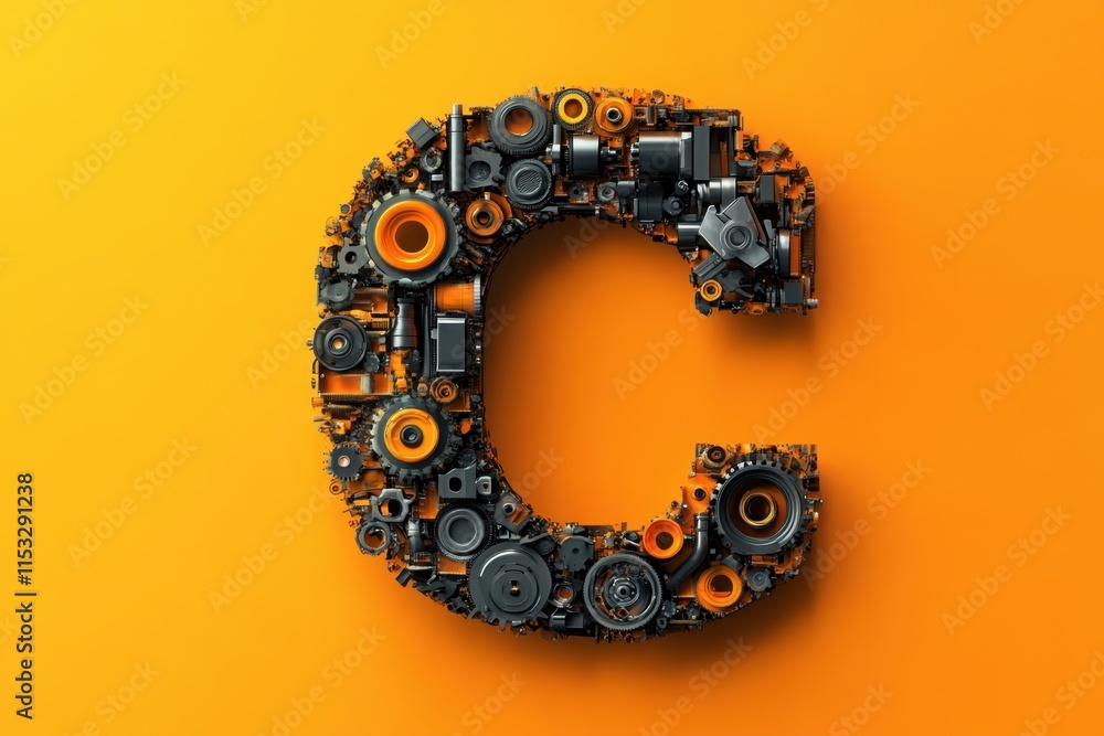 Poster the image is a colorful and intricate design of a letter c made up of various gears