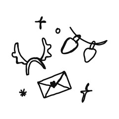 Icon or clip art with a christmas theme. Hand drawn a simple Christmas elements, childlike naive doodle vector illustration