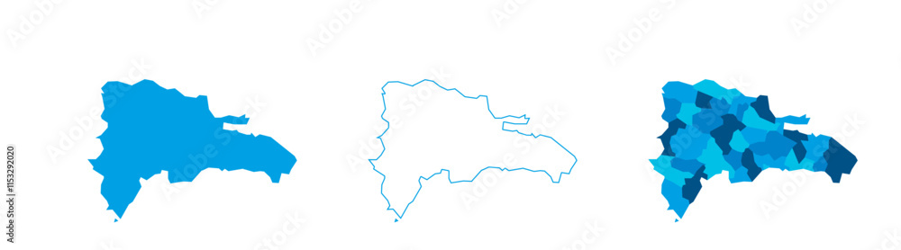 Poster dominican republic set of three maps - solid map, outline map and map highlighting administrative di