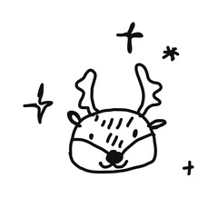 Icon or clip art with a christmas theme. Hand drawn a simple Christmas toy reindeer, childlike naive doodle vector illustration