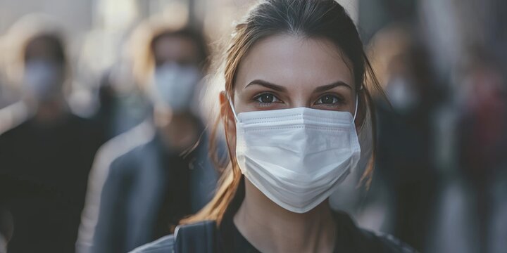 Stay safe at home to stop the spread of coronavirus. This image features people wearing protective medical masks to prevent the Covid19 virus while highlighting the importance of health safety.