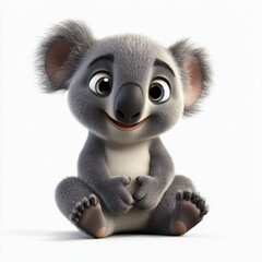 3D cartoon a happy koala sitting on the floor