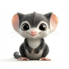 3D cartoon a happy sugar glider sitting on the floor