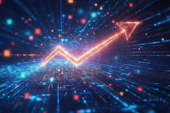 Raise arrow chart digital transformation abstract technology background. Big data and business growth currency stock and investment economy