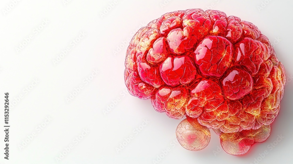 Poster a red translucent brain model with visible internal structures. ideal for medical visuals, presentat