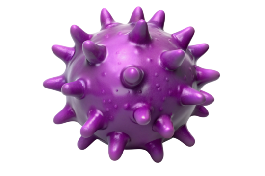3D shiny purple virus graphic with a transplant-themed background for medical designs