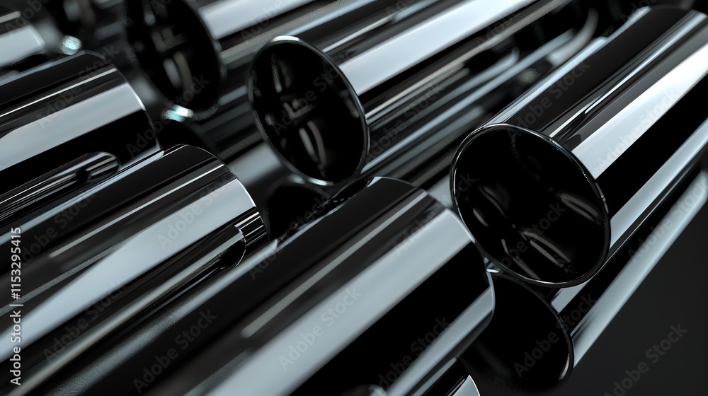 Poster a close-up image of shiny chrome pipes.
