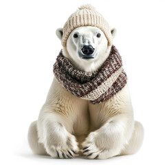 full body portrait of a brown bear wearing a scarf