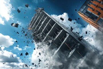 Illustration of a building under construction collapse