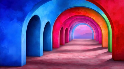Colorful Archway Corridor  Abstract Architecture  Vibrant Backdrop