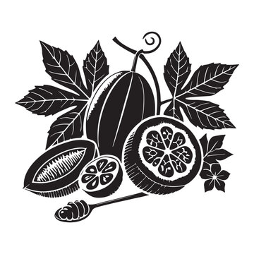 black and white passion fruit composition clip art preview