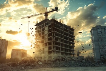Illustration of a building under construction collapse